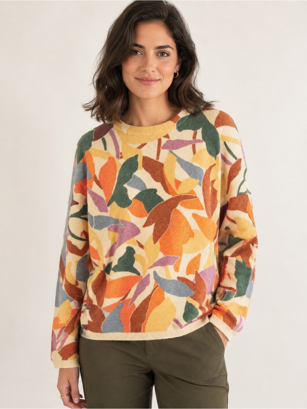 Anthropologie Love Wednesday Wool Blend Sweater in Orange, Yellow & Green SZ L